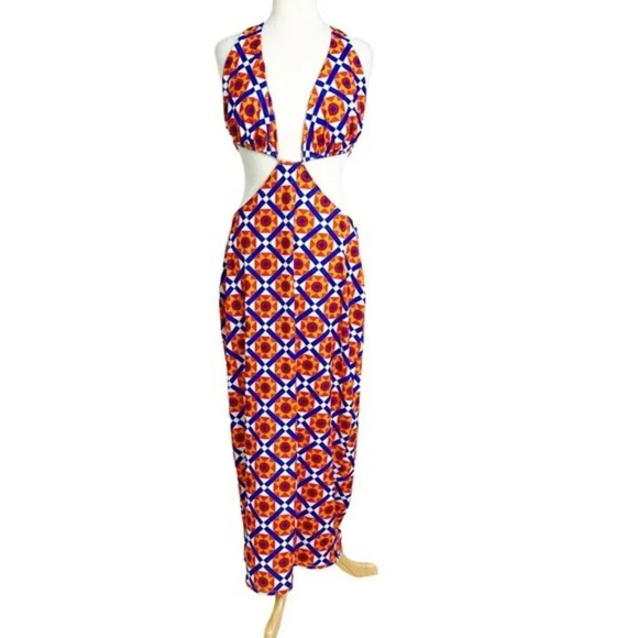 WeWoreWhat Revolve Cowl Back Cut Out Geometric Print Maxi Dress Size XL NWT - Picture 3 of 11